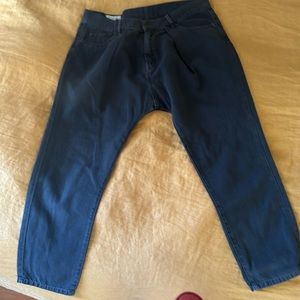 NILI LOTAN Drop Crotch Pleated Front Cotton Linen Pants in Washed Gray Size 8